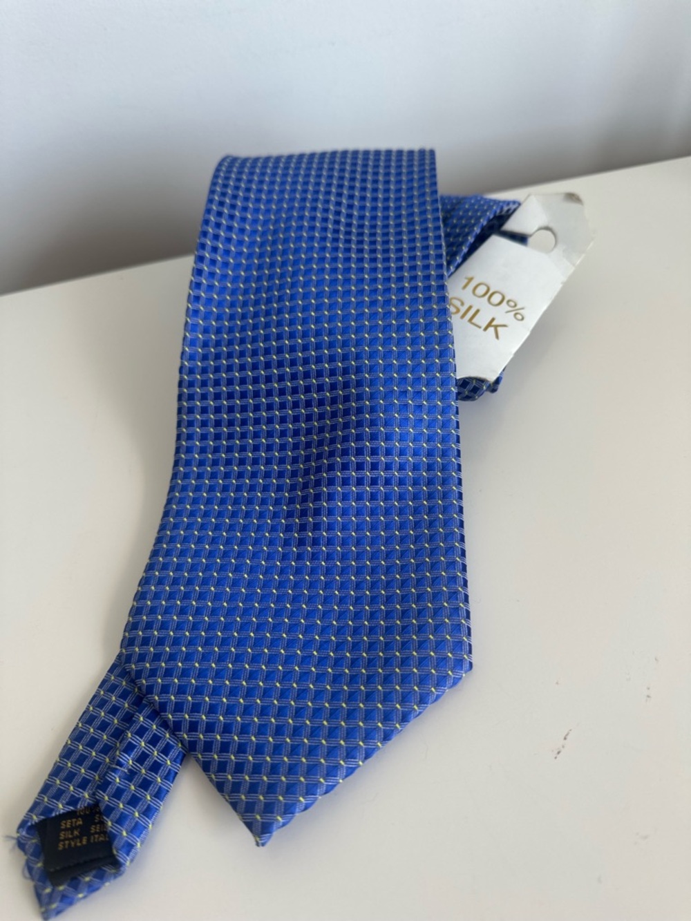 Ermenegildo Zegna Blue Grid Silk Tie with Subtle Gold Accents
